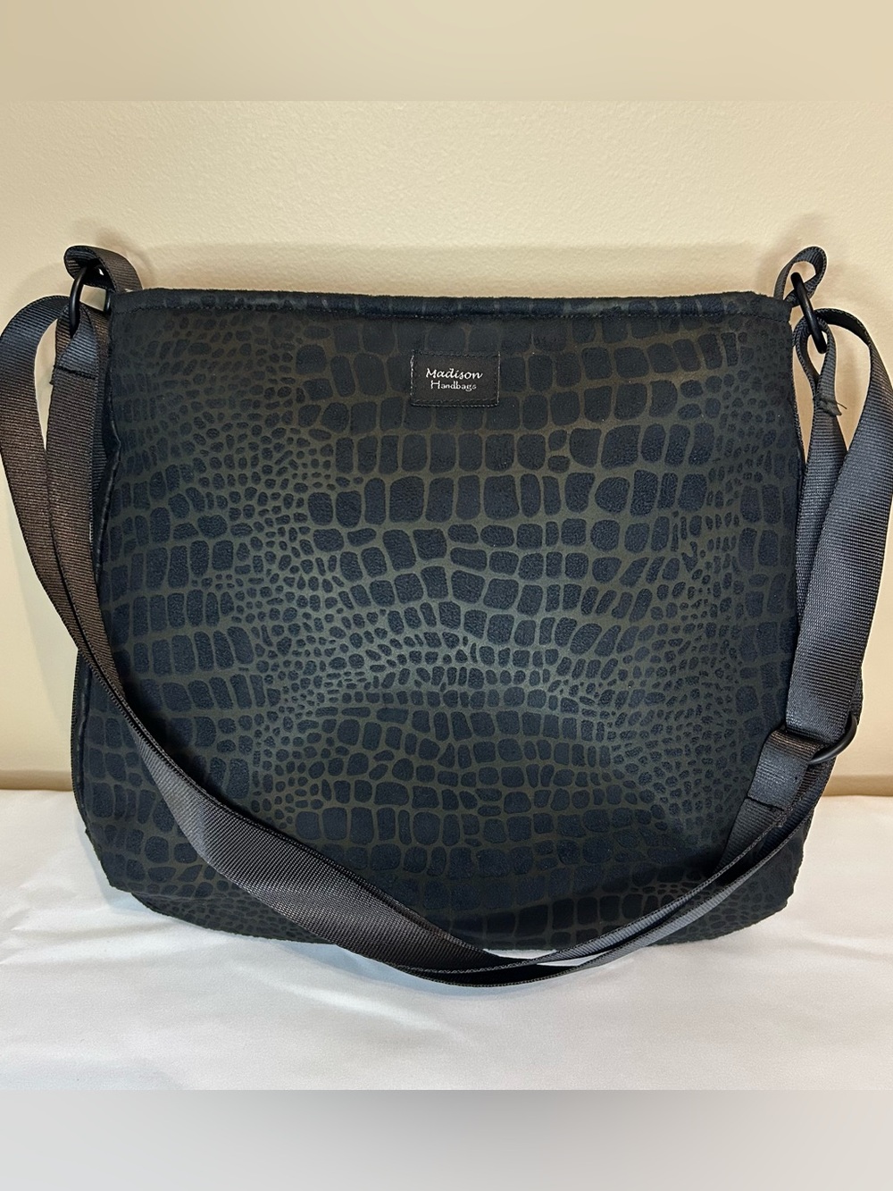 Black Croc-Embossed Crossbody Bag
